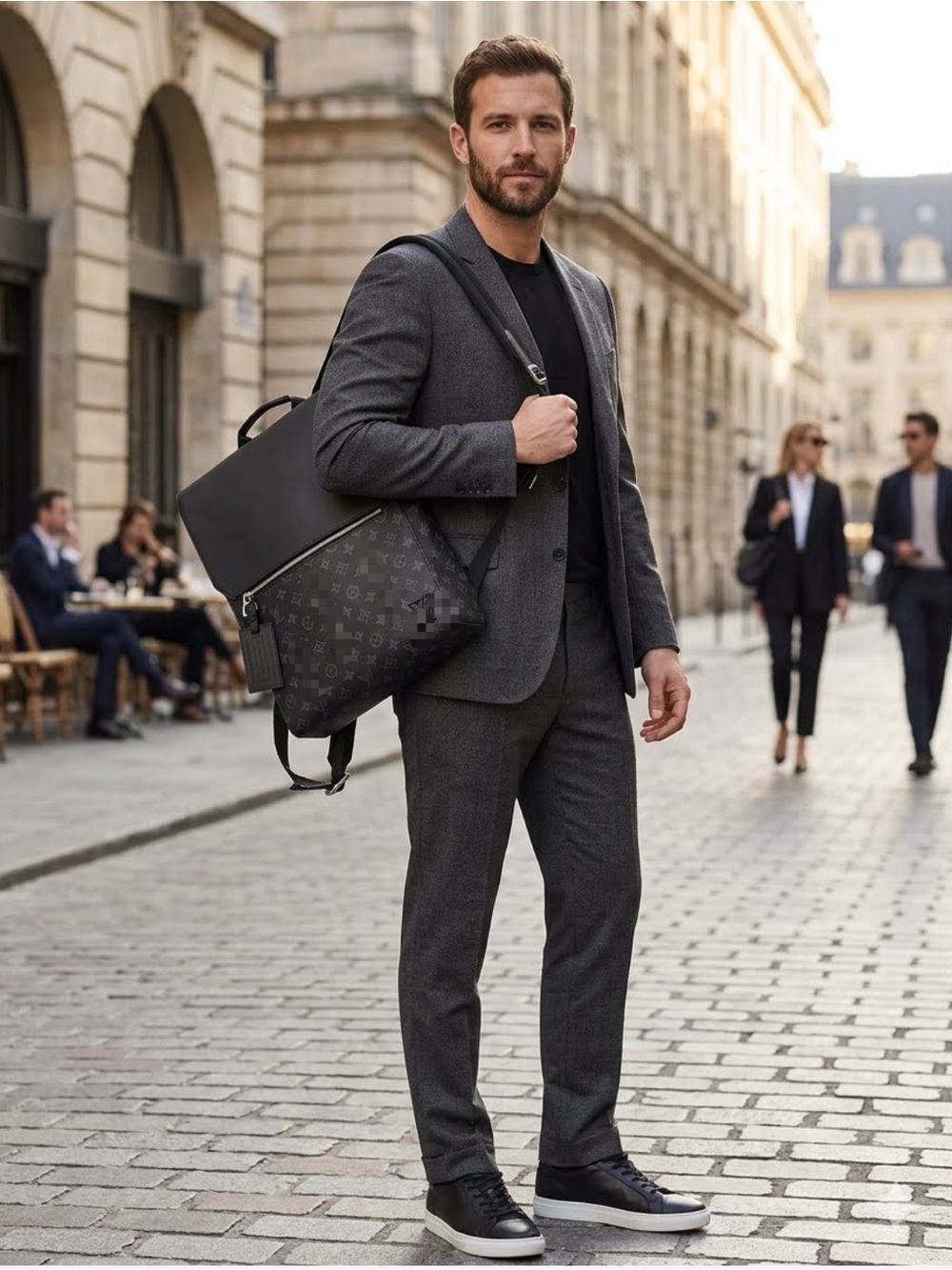 Men's Black Monogram Canvas Top-Flip Backpack